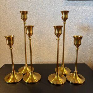 Set of 6 | Gold Brass Metal Vintage Taper Candlestick Holders
